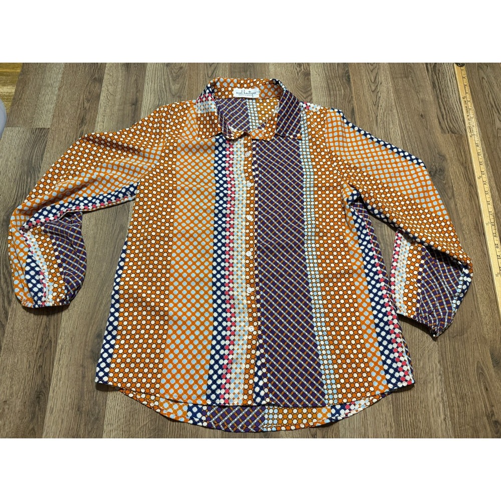 Mad Boutique Shirt Womens XL Orange Purple Black Blue Long Sleeve Button Up - Picture 1 of 10